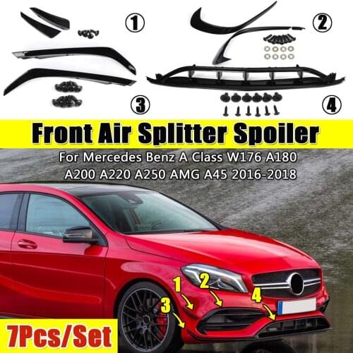 7pcs Spoiler Set Front Air Splitter Spoiler For Mercedes A Class W176 A200 A250 W176 A180 A220 AMG A45 2013-2015 2016-2018