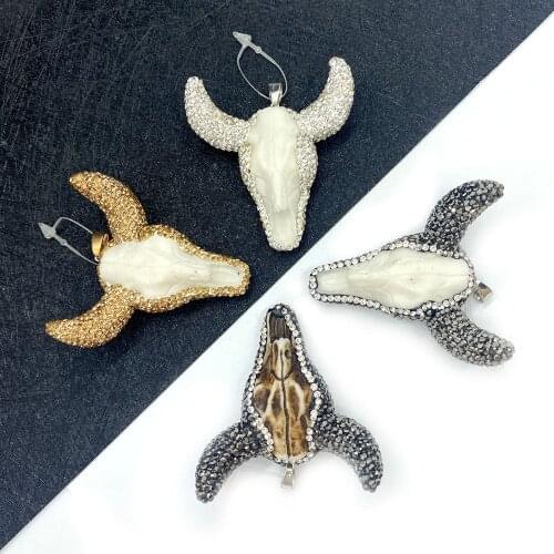 Acrylic Pendant Jewelry Natural Stone Necklace White Coffee Jewelry Bull Head Shape DIY Making Jewelry Accessories Wholesale