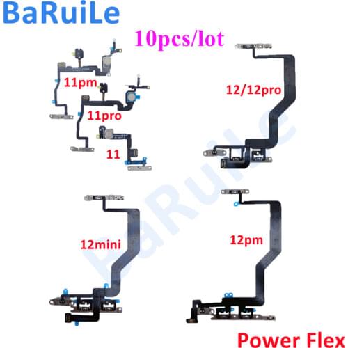 BaRuiLe 10pcs Power on off Flex Cable for iPhone XS Max XR Switch Control With Metal Bracket Replacement Parts