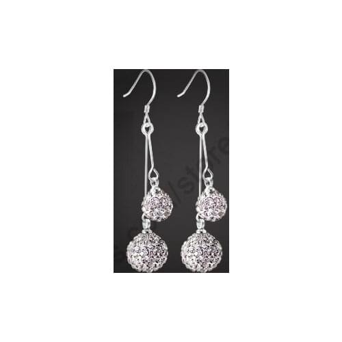 Free Fast Shipping Full Austria Crystal 2 Beads 925 Sterling Silver Jewelry Hook 925 Crystal Silver Earrings Partry Gift