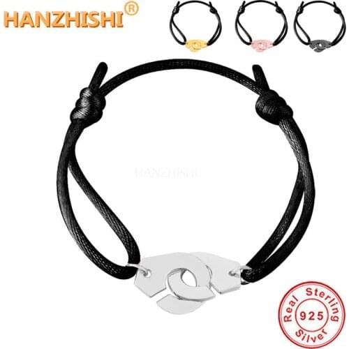 Rose Gold Black Color Silver Handcuff Bracelet 925 Sterling Silver Wedding Bracelet For Women Men Menottes Adjust France Jewelry