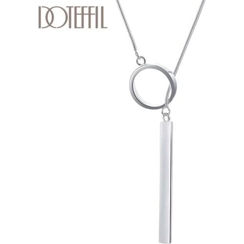 DOTEFFIL 925 Sterling Silver 18 Inch Snake Chain Straight Circle Pendant Necklace For Women Fashion Wedding Charm Jewelry