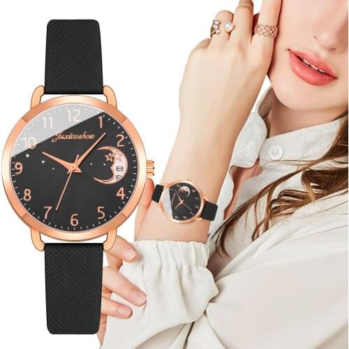 Women Moon Star Watch Simple Quartz Leather Strap Wristwatch Female Fashion Watches Clock Relogio Feminino