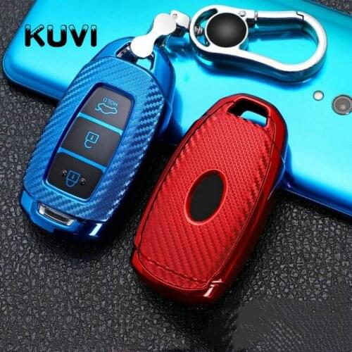Carbon TPU Car Key Case Cover Bag For Hyundai i30 Ix35 Kona Encino Solaris Azera Accent TM Palisade Santa Fe Accessories