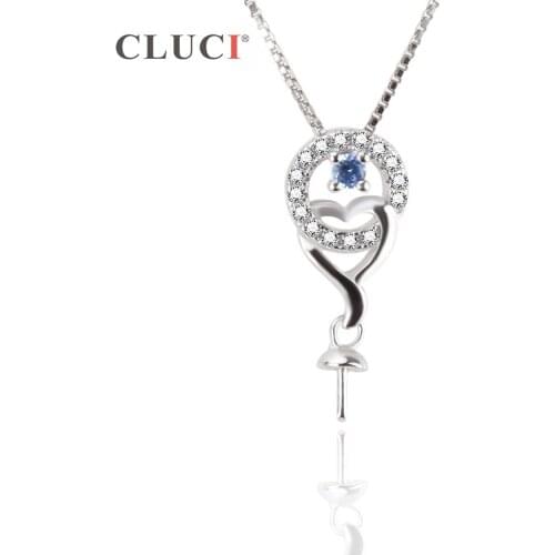 CLUCI Women Fashion Rhinestone Heart 925 Sterling Silver Pendant Mounting for Women Wedding Party Pearl Jewelry Making SP237SB