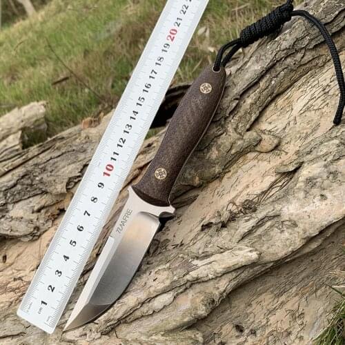 Original TUNAFIRE GT0158 Outdoor hunting straight blade Hiking Pocket Knives Micarta Handle D2 Stainless Steel EDC Camping Tool