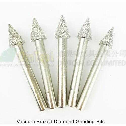 DIATOOL 5pcs #19 Vacuum Brazed Diamond Grinding Bits Burrs Carving Tool Cone Mounted Pints