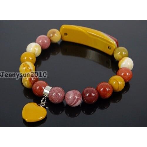 Natural Moukaite Gems Stone Heart Bar Round Beads Stretchy Bracelet Healing Reiki Chakra 5Strands / Pack