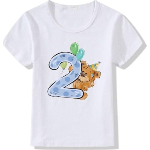 Baby Boys Girls Birthday T-shirts Kids Summer Tees White Tshirts Children Tops Customized Cartoon Bear 1 2 3 4 5 6 7 8 9