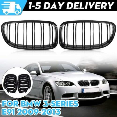 Gloss black 2pcs Car Front Kidney Grilles Dual Line for BMW E90 E91 3-Series 2009 2010 2011 2012 2013 Car Styling Racing Grills