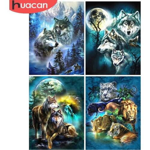 HUACAN Full Square Diamond Painting Wolf Diamond Embroidery Wolves Animals Diamond Mosaic Sale Pictures With Rhinestones