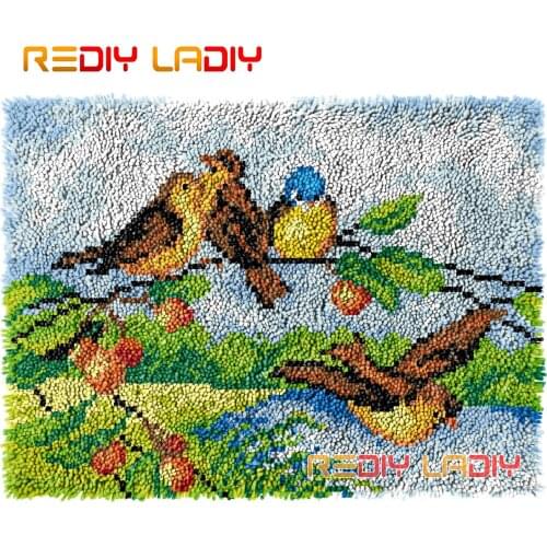 Latch Hook Rug Birds on a Tree Crocheting Tapestry Kits DIY Carpet Rug Chunky Yarn Needlework Knitted Floor Mat Hobby & Crafts
