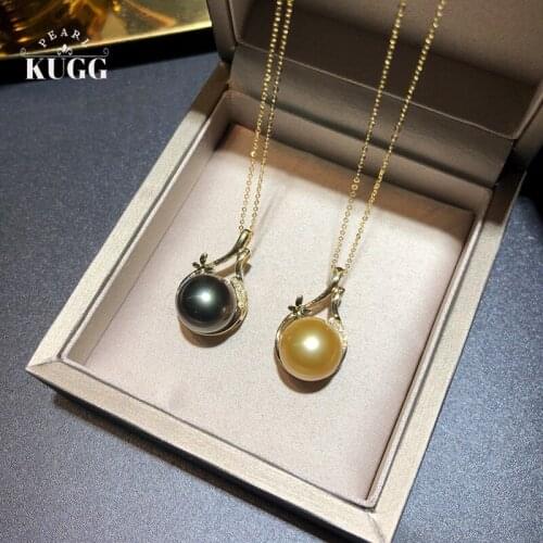 KUGG PEARL 18K Yellow Gold Necklace Natural South Sea Gold Pearl or Tahiti Black Pearl Jewelry Women Engagement Diamond Necklace