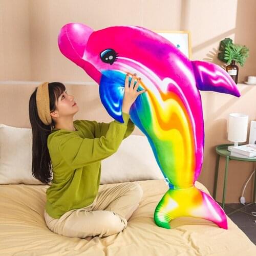 KUY Hot Rainbow Dolphin Plush Toys Kawaii Colorful Soft Dolls Stuffed Animal Sleeping Pillow Girls Christmas Gifts Sofa Decor