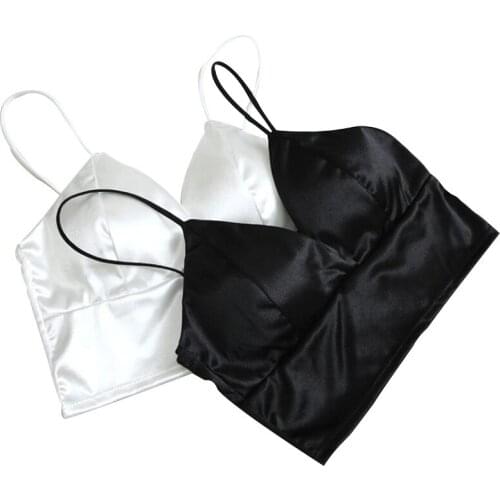 Fashion Top Black tanks tops Women Top Women Sexy Bralette Silk Tank Tops Ladies underwear Deep V Soft Bra Wireless Breathable