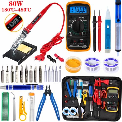 80W/60W Digital Electric Soldering Iron Kit Set Temperature Adjustable 220V Welding Tool Ceramic Heater Welding Tool Kits