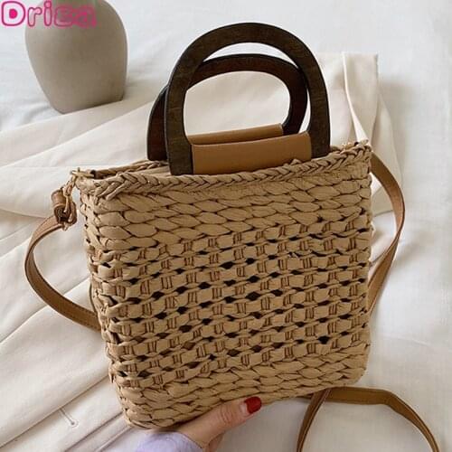 Driga Women Casual Handbags 2021 Summer New Style Straw Woven Shoulder Bags Female Hand-woven Bucket Bags Holiday Portable Bags