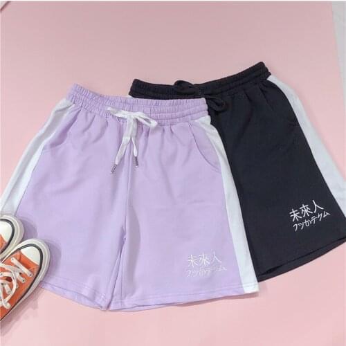 2020 Summer new Casual Shorts Small fresh Embroidery Contrast Color Shorts Loose Sweet Elastic waist Slim Shorts Preppy Style