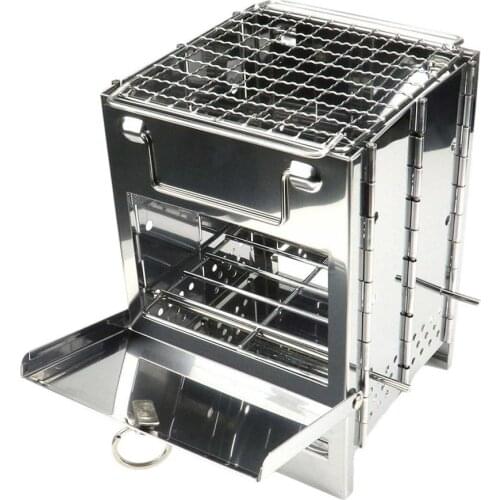 Folding BBQ Grill Square Wood Stove Adjustable Stainless Steel Barbecue Charcoal Stove Outdoor Mini Furnace Camping Accessories