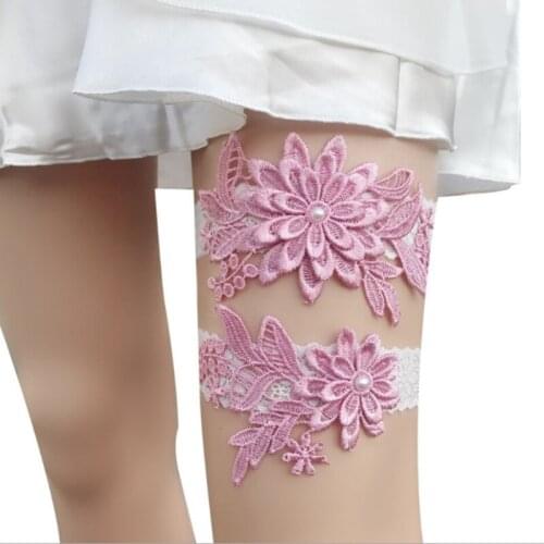 Wedding Garter Bridal Shower Bride Keepsake Lace Floral Rhinestone Bow Sexy Women Ladies Leg Garter Thigh Ring Blue Red Pink Gre
