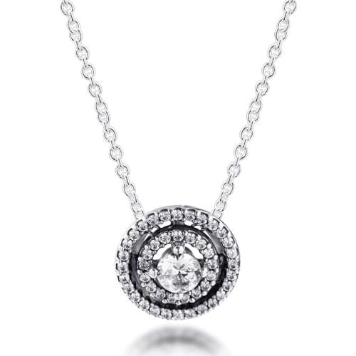 Sparkling Double Halo Collier Necklace & Pendant Sterilng Silver Chain Woman Jewelry Making Fits Original Charms Mothers Day