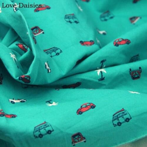 100% cotton twill drill cartoon green car palm tree printed fabrics textile for DIY handwork apparel dress short pants crafts