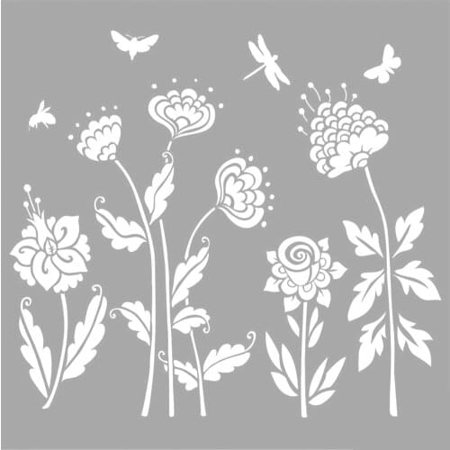 Jamie Flower Motif Stencil Painting Template 30x30 cm, Walls, Tiles, Furniture For Easy and Practical Pattern Application