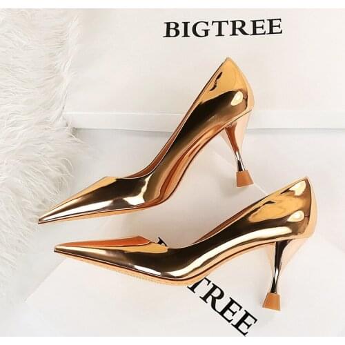 High with shallow pointed mouth glass and metal to paint the glossy fashion sexy show thin single shoes