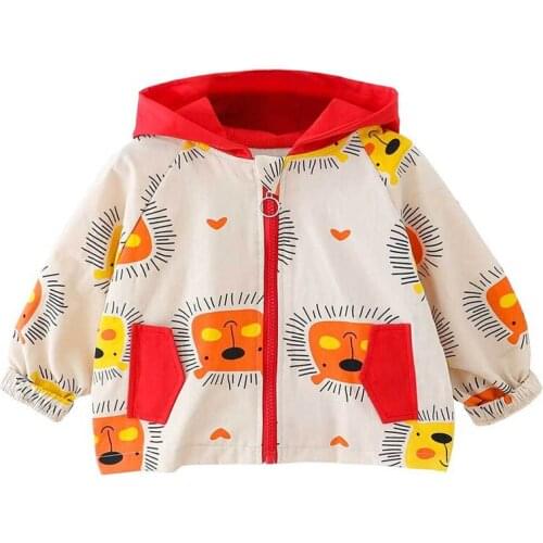 Toddler Baby Boys Girls Windproof Cartoon lion Coat Hooded Outwear Jacket Long Sleeve Jacket Fashion Coats