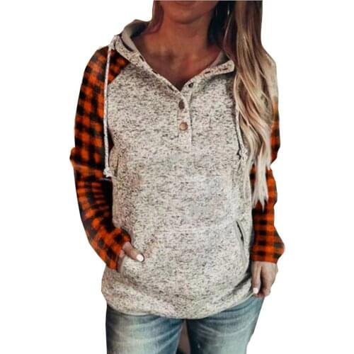 Women Oversized hoodies Fashion Buttons Collar Hooded Casual Color Long sleeveSweatshirt Pullover Pockets Drawstring moletom fe