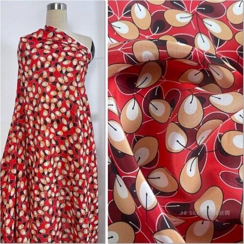 1 Meter Silk Cloth Dress Shirt Pants Fabric Bohemian Wide Print Crepe De Chine Cardinal Feather