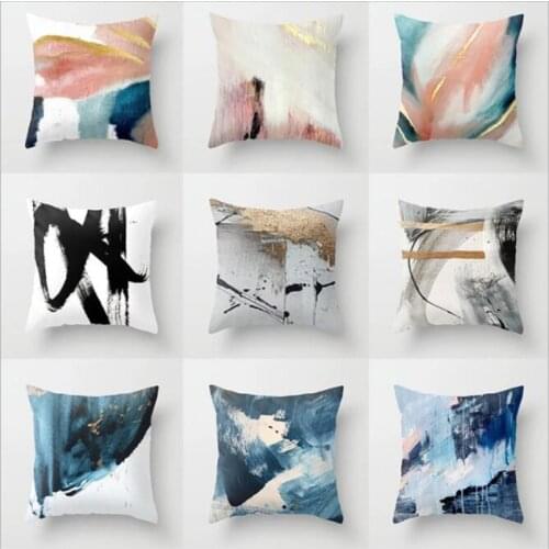 1pcs 45x45cm Oil Painting Watercolor Cushion Cover White Linen Abstract Pillow Case Home/Office Sofa Waist Decorative Pillowcase