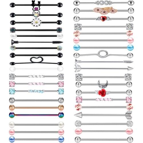 14G Surgical Steel Flower Industrial Barbell Ear Rings for Women Men Cartilage Earring Helix Body Piercing Jewelry Oreja Ring