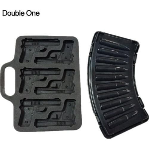 2pcs/set Combo 2 Molds 1 Pistol Gun Silicone Mold + 1 Plastic AK47 Bullet 3D Jewelry Making Tray Mold DIY Tools for Party