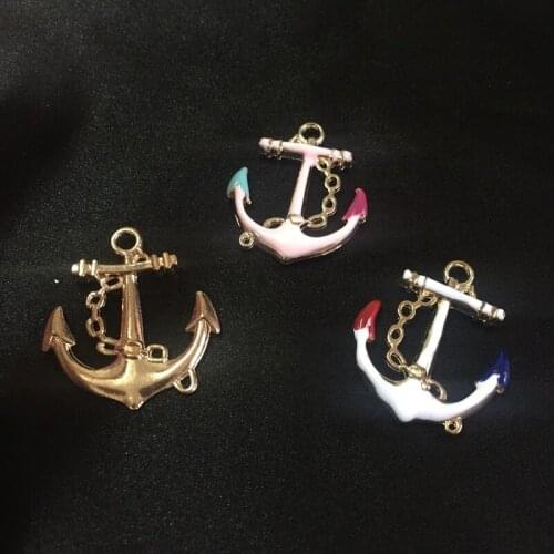 24*29MM 20Pcs KC Gold Mix 3 Colors Anchor Glazing Alloy Jewelry Charms Pendants