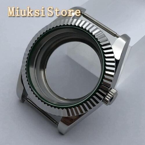 39mm sapphire glass silver sterile watch case fit NH35 NH36 ETA 2836,Miyota 8215 821A 82 series, Mingzhu DG2813 3804 movement
