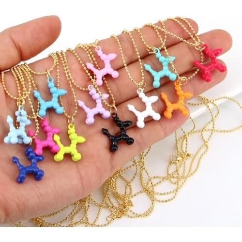 5PCS, Enamel Balloon Dog Charms Pendant Necklace Gold-color Chain Necklace Simple Jewelry
