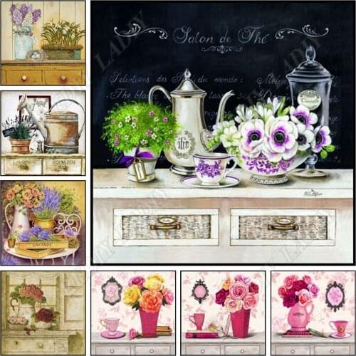 Diamond Painting Flowers & Vase Diamond Embroidery Full Square / Round Drill Needlework Crystal Beads Rhinestones Mosaic Picture