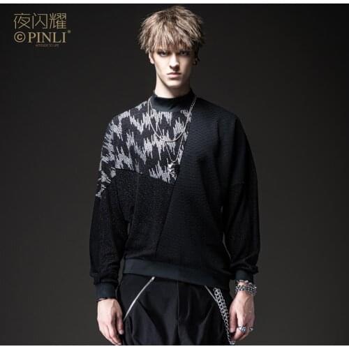 Free shipping New mens male black fashion 2020 round neck T-shirt 2020 autumn dark high collar casual sweatershirt BY203109208