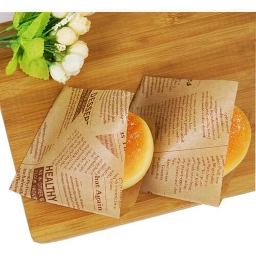 Bread Wrapper Newspaper Bag Bread Paper Bag Packaging Bag Food Grade Wax Coated Brown Paper Donut Oil-Absorbing Sheet 100pcs