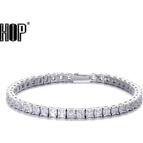 Hip Hop 5MM Bling Iced Out Square Prong Tennis Chain CZ Copper AAA+ Cubic Zirconia Stones Bracelet For Men Women Jewelry
