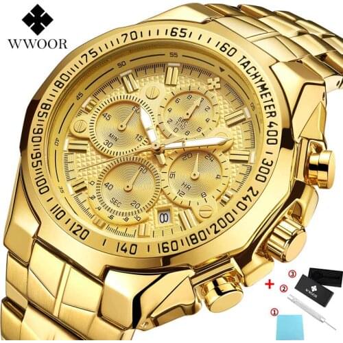 Relojes hombre 2020 WWOOR Luxury Brand Mens Watches Gold Big Dial Chronograph Watch Men Sport Quartz Waterproof Wrist Watch Male