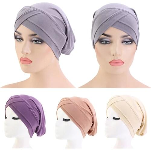 Indian Women Muslim Arab Hat Beanie Front Cross Turban Cancer Chemo Islamic Bonnet Caps Hair Loss Cover Headwear Headwrap Caps