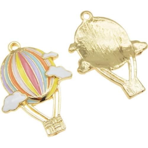 Julie Wang 2PCS Enamel Hot Air Balloon Charms Cloud Colorful Alloy Gold Tone Necklace Bracelet Jewelry Making Accessory