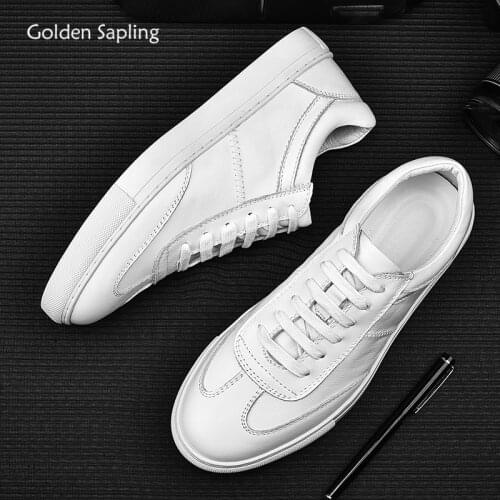 Golden Sapling Classic Men Flats Genuine Leather Mens Casual Shoes Breathable Leisure Footwear Retro Fashion White Driving Shoe