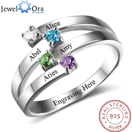 925 Sterling Silver Friendship & Family Ring Engrave 4 Names DIY Custom Birthstone Gift For Moms (JewelOra RI102510)