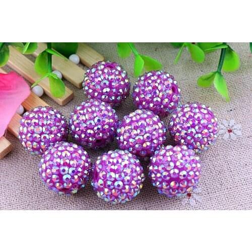 Kwoi vita Neon Dark Purple Ab Wholesales 20mm Chunky 100pcs/lot Resin Rhinestone Ball beads for Kids Girl Jewelry