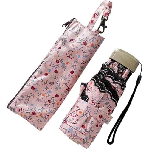 Minimalist Floral Embroidery is Small and Portable Five-Fold Sun Protection UV Protection Pocket Sun Umbrellas
