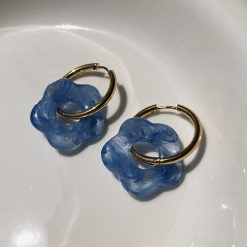 Lifefontier Trendy Transparent Acrylic Flower Drop Earrings Gold Color Metal Circle Colorful Resin Dangle Earrings Jewelry 2021