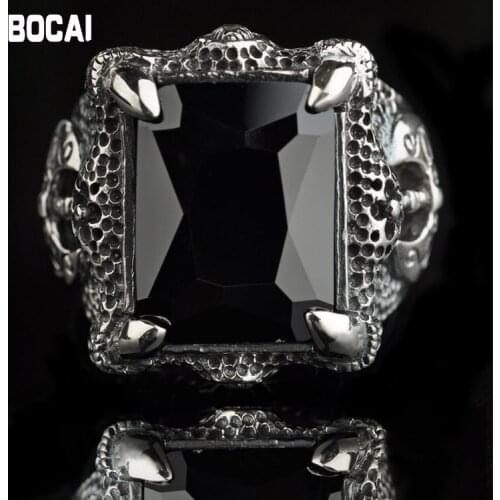 Black silver jewelry wholesale 925 sterling silver jewelry inlaid CZ Longzhua axe Men Ring 023605w domineering